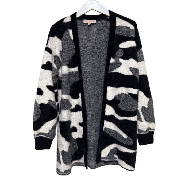 Philosophy Women’s Black White Gray Cardigan Long Open Front Soft Cozy Size S - Picture 1 of 13